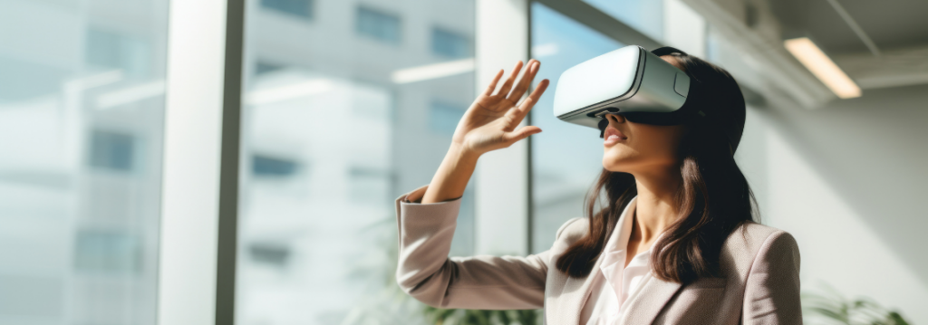 is ai a fad, woman wearing vr glasses in office
